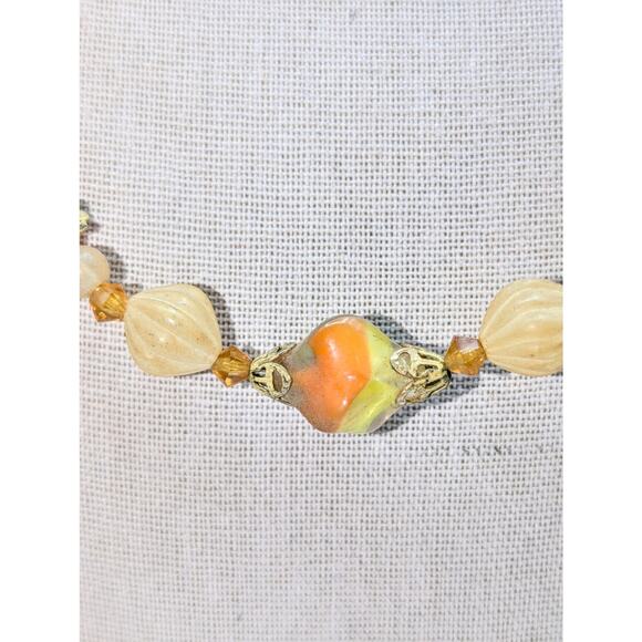 Vintage/Antique Yellow Orange Cream Glass Bead 18"  Necklace - Picture 4 of 7